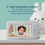 Safe Sleep Highly Sensitive Baby Breathing Movement Monitor | 5" Split Screen Room & Cot Monitoring | IR night vision | Lullaby & Sleep Sounds