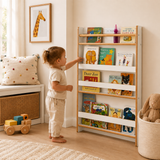 Kids Wall-Mounted Bookcase | Montessori Front-Facing Bookshelf | White