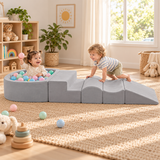 Large Soft Suede Montessori Soft Play Equipment | Ball Pool | Soft Grey