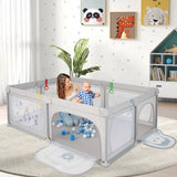 XXL Baby Playpen and Ball Pool | Carry Bag  & Pull-up Rings | 2. x 1.47m | Polar Friends | Grey