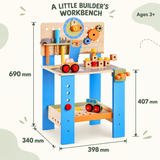 Wooden construction toy bench with working vice and shaped blocks