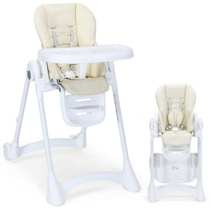 Folding and Reclining Baby High Chair | 6 Height Adjustable | 5 Point Harness | Low Chair | Grey