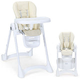 Folding and Reclining Baby High Chair | 6 Height Adjustable | 5 Point Harness | Low Chair | Beige
