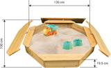 Childrens Large Hexagonal Eco Timber Wooden Sandpit with Wooden Lid Cover | 1.3m diameter