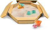 Kids Large Hexagonal Eco Timber Wooden Sandpit with Wooden Lid Cover | 1.3m diameter