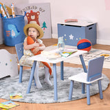 Conjunto infantil de mesa e cadeiras de madeira | Estrelas cadentes | Branco azulado
