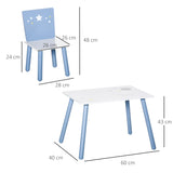 Conjunto infantil de mesa e cadeiras de madeira | Estrelas cadentes | Branco azulado