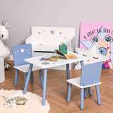बच्चों की लकड़ी की मेज और कुर्सियों का सेट | शूटिंग सितारे | नीला सफेद