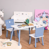 Ensemble table et chaises en bois pour enfants | Étoiles filantes | Bleu blanc