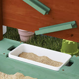 This childrens sandpit doubles up as a sand wall and water wall, complete with funnels, chutes, a basin and tap for water or sand play