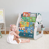 3-in-1 Kids Height Adjustable Magnetic Dry Erase Easel | Desk | Bookcase & Stool | Teal