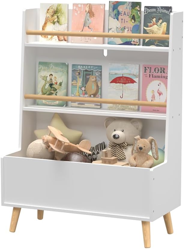 Scandi Montessori Kids Book Shelf Toy Storage Box White