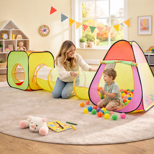 Kinderzelt 3-in-1 Kombi-Set | Spielhaus & Krabbeltunnel Spielzeug