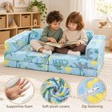 Glow in the Dark Dinosaur Kids Sofa | Modular Foam Play Couch with Washable Covers