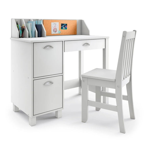 Children's Montessori Homework Desk | Bureau | Storage Cupboard & Chair | White | 5-14 Years