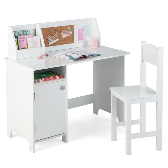 Children's Montessori Homework Desk | Bureau | Storage Cupboard & Chair | White | 3-10 Years