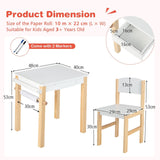 Escritorio de madera Montessori y silla ergonómica con soporte para la columna | Rollo de papel x 1 | Blanco y natural | 3 años+