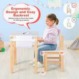 Escritorio de madera Montessori y silla ergonómica con soporte para la columna | rollo de papel | blanco | 3 años+