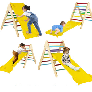3-in-1 Eco-houten klimrek voor kinderen | Montessori Pikler Driehoek, Glijbaan & Klimmer