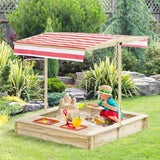 2-in-1 Montessori Eco Natural Fir Wood Sandpit | Storage, Sun Canopy &  Cover | 3-8 Years