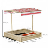Caixa de areia de madeira de abeto natural Montessori eco | armazenamento, toldo e cobertura solar | 3-8 anos