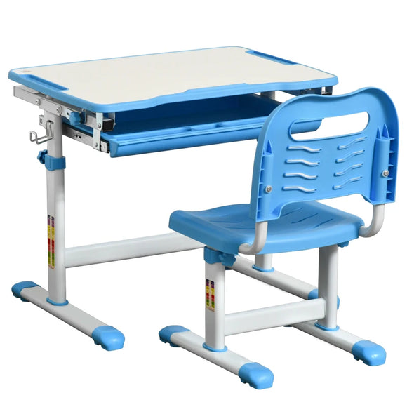 Height Adjustable Tilting Study Desk & Ergonomic Chair | Blue | 6-12 Years