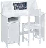 Montessori Homework Desk | Blackboard | Bookshelf | Storage & Ergonomic Chair | White | 5 Years+