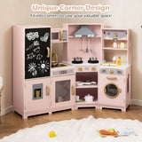 pink toy kitchen washing machine and oven section corner design