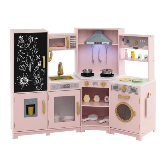 corner toy kitchen lights and sounds detail — stove hood illuminated