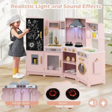 Large Deluxe Space-Saving Corner Toy Kitchen | Lights, Sounds & Accessories (Pink) | Ages 3–10