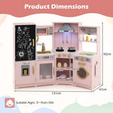 Pink Corner Wooden Play Kitchen with Lights, Sounds & 22 Accessories