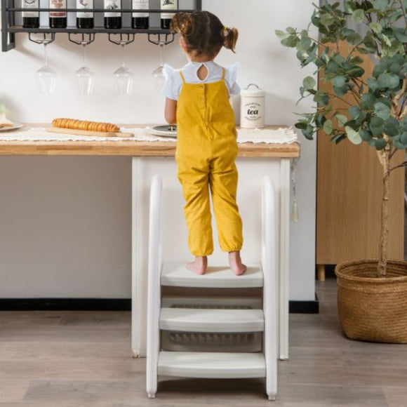 Grow-with-me Montessori Non Slip Step Stool | Learning Tower | White & Grey | 12 months plus