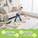 Picadores Montessori | trave de equilíbrio em madeira ecológica | pedras para discos de piso | natural 