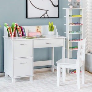 Children's Montessori Homework Desk | Storage Cupboard and Chair | White | 3-10 Years