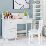 Children's Montessori Homework Desk | Storage Cupboard and Chair | White | 3-10 Years