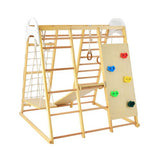 Gimnasio de escalada infantil Montessori de madera ecológica 8 en 1 con columpio | Diapositiva | Muro de escalada | Barras de mono | Naturales | 3 años+