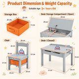 Space saving children's desk and chair with hidden storage in grey