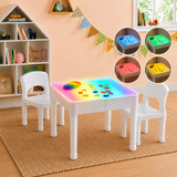 Toddler sensory 7-colour light-up activity table with two white chairs