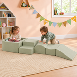 Green five-piece soft play climbing set with rectangular ball pit