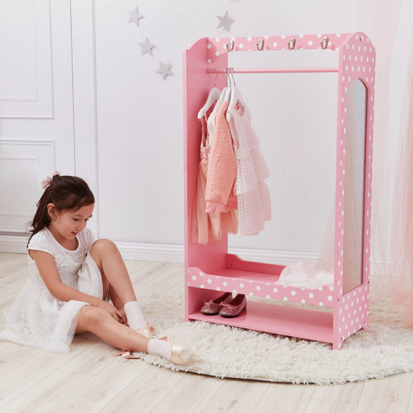 Montessori Dress Up Rail | 2 Tier Shelves with Mirror & Shoe Space | Pink | 1.02m