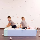Duży miękki zestaw do zabawy z piłeczkami Montessori | Basen z piłeczkami z wewnętrzną matą podłogową | 130x130x25cm | Pastele | 3 miesiące plus