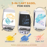 Montessori Easel | Double Sided Whiteboard & Chalkboard Painting Easel Paper | 2 Storage Boxes | Grey 
