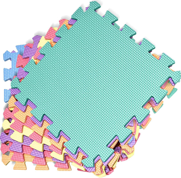 Interlocking Montessori Thick Foam Play Floor Mats | Jigsaw Mats for Baby Playpens and Playrooms | Macaroon Colours