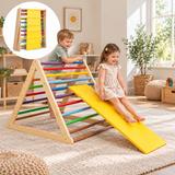 3-in-1 Folding Wooden Pikler Triangle with Climbing & Sliding Ramp