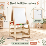 Kids easel dimensions showing 51 cm length, 48.5 cm width and 91 cm height