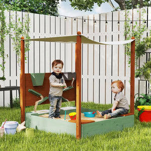 This unique 2-in-1 sandpit with water wall and sand wall will keep tots amused for hours and comes with a removable sun canopy