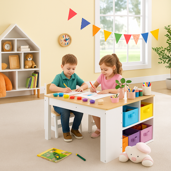 Montessori Art Table and Chairs cum Easel with storage boxes