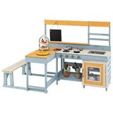 FSC wooden Montessori mud kitchen with outdoor picnic table and bench
