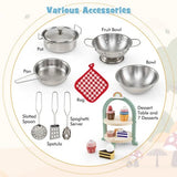 wooden Montessori play kitchen with stoves sink oven and table