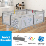 XXL Baby Playpen and Ball Pool with Carry Bag  & Pull-up Rings| Mesh Fabric | 2. x 1.47m | Fish and Friends | Grey
